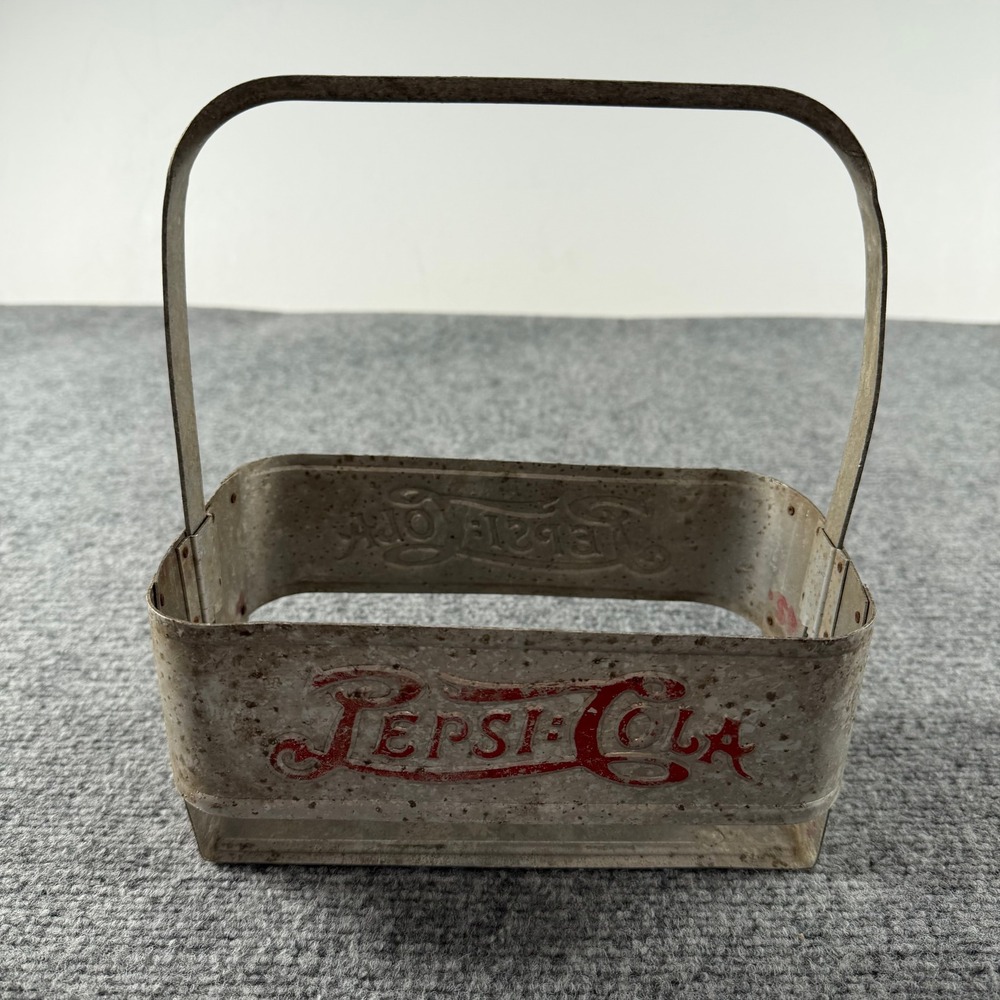Vintage Pepsi Cola Bottle Carrier Silver Metal Vintage 6 Pack Caddy Soda Decor